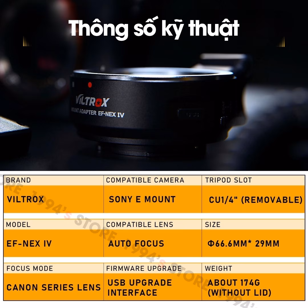 Ngàm chuyển Viltrox EF-NEX IV – Best adapter for Sony E-mount – Dùng lens Canon EF/EFs gắn trên body Sony