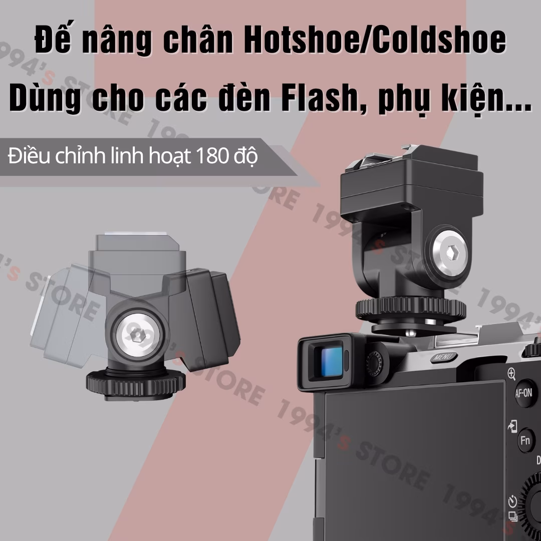 Đế nâng chân Hotshoe/Coldshoe có thể điều chỉnh góc linh hoạt 180 độ dùng cho các đèn Flash Godox, Ulanzi, Medalight….