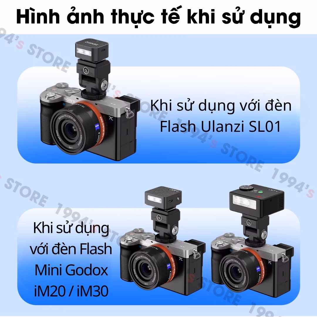 Đế nâng chân Hotshoe/Coldshoe có thể điều chỉnh góc linh hoạt 180 độ dùng cho các đèn Flash Godox, Ulanzi, Medalight….