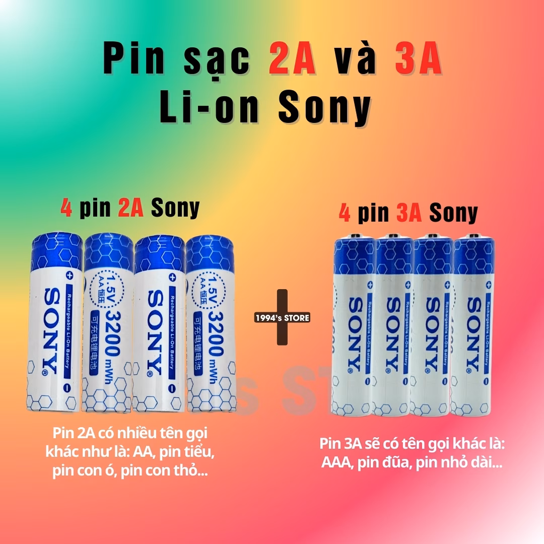 Combo bộ sạc Sony + pin đũa AAA 3A hoặc pin tiểu AA 2A Sony 1.5v
