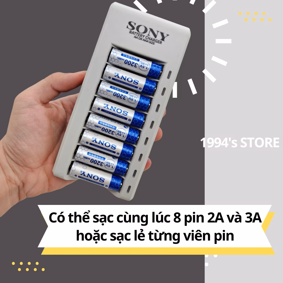 Combo bộ sạc Sony + pin đũa AAA 3A hoặc pin tiểu AA 2A Sony 1.5v