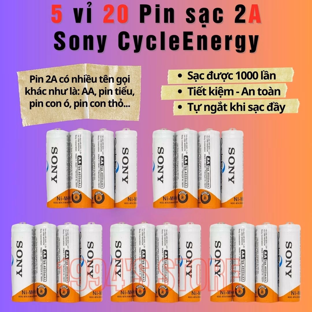 Combo bộ sạc Sony + pin đũa AAA 3A hoặc pin tiểu AA 2A Sony 1.2v