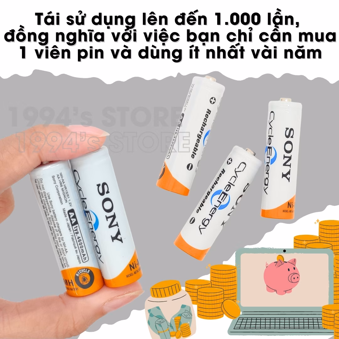 Combo bộ sạc Sony + pin đũa AAA 3A hoặc pin tiểu AA 2A Sony 1.2v