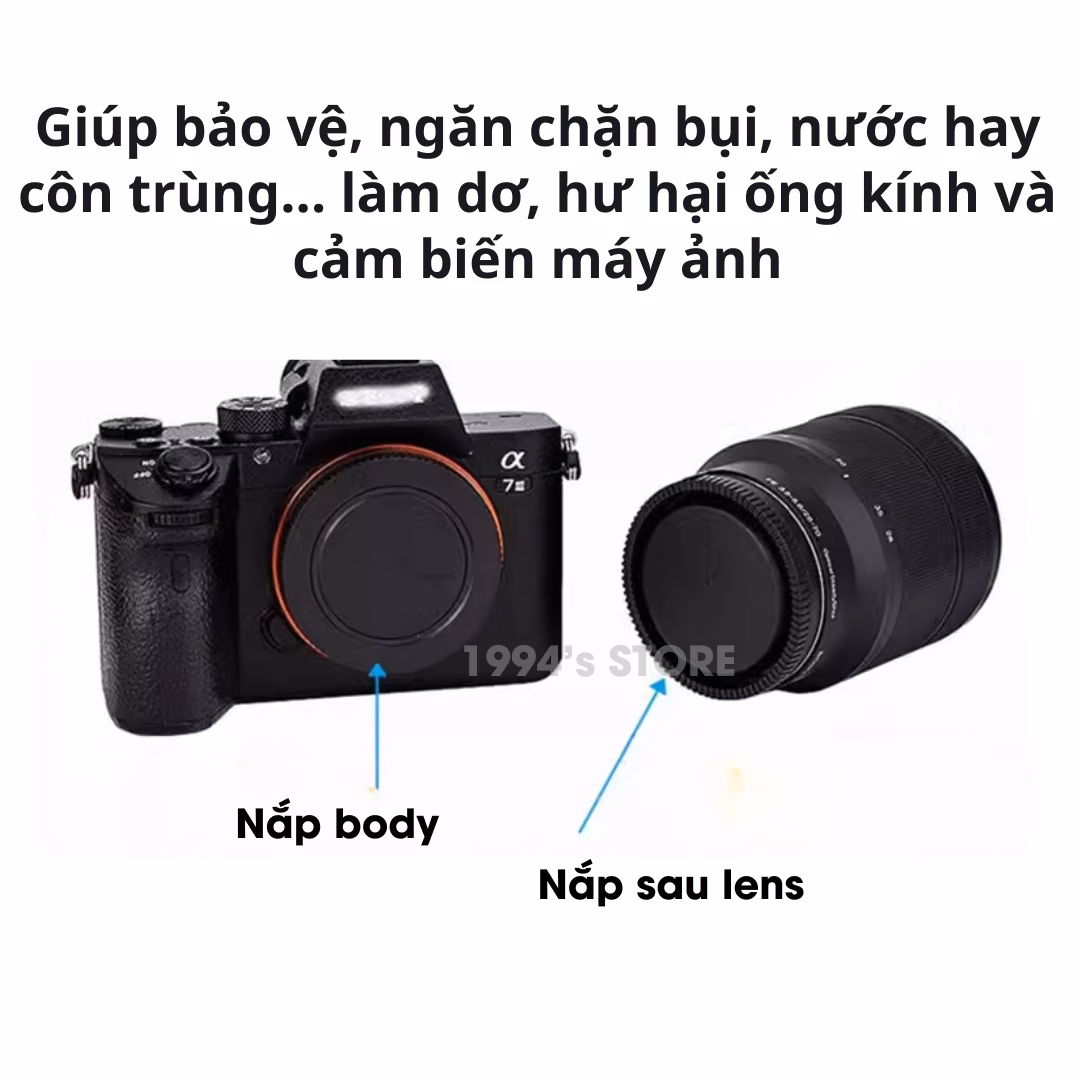 Nắp đậy body, nắp đậy sau lens Sony Nex (ngàm Sony E/FE), cáp body máy Sony, cáp sau lens Sony – Cap lens