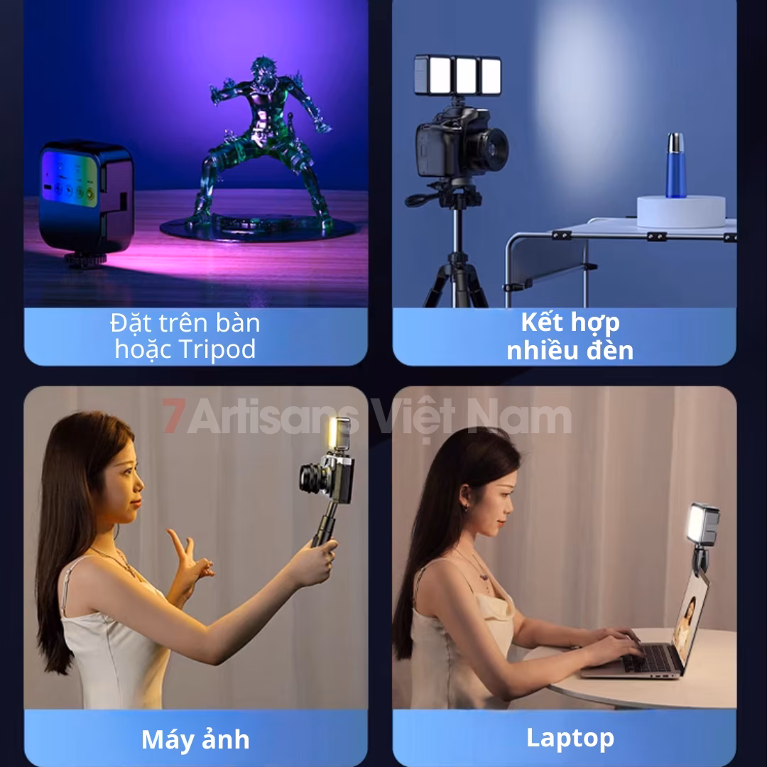 Đèn led hỗ trợ quay phim chụp ảnh W70 70 Led RGB – Pin sạc – Type C – Nhiều hiệu ứng màu sắc cho máy ảnh, điện thoại….