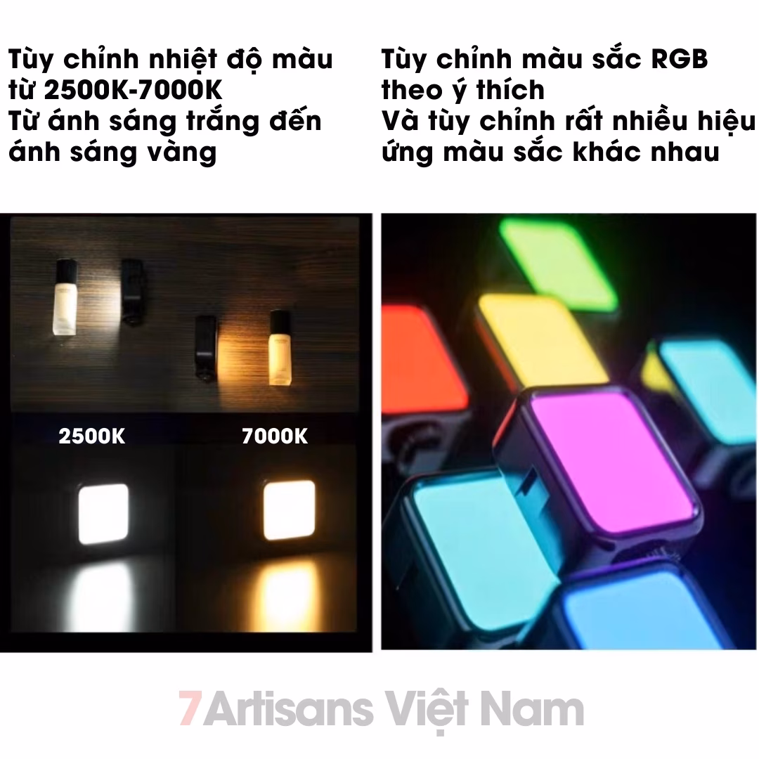 Đèn led hỗ trợ quay phim chụp ảnh W70 70 Led RGB – Pin sạc – Type C – Nhiều hiệu ứng màu sắc cho máy ảnh, điện thoại….