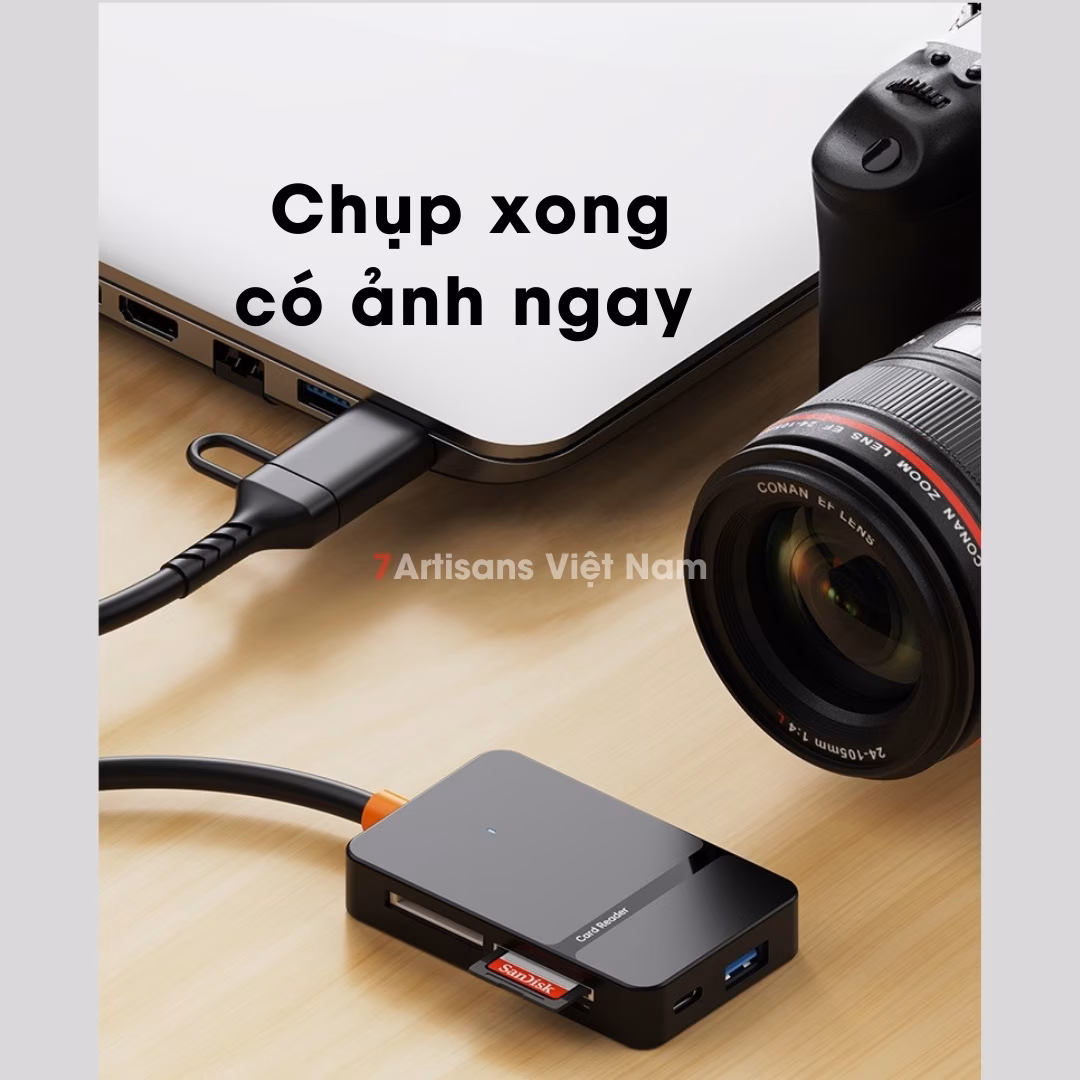 Đầu đọc thẻ nhớ USB 3.0 Type C 8 in 1 tốc độ cao 2 cổng Type C & USB