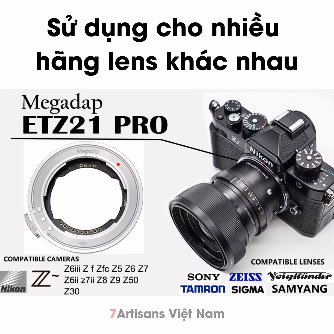 Ngàm chuyển MEGADAP ETZ21 PRO dùng lens ngàm Sony  E cho máy Nikon Z