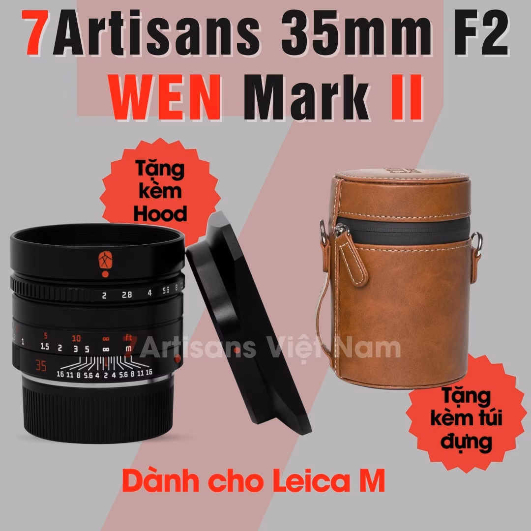 7Artisans 35mm F2.0 Mark II dành cho Leica M Full-Frame – Tặng kèm Hood kim loại và Túi da đựng lens