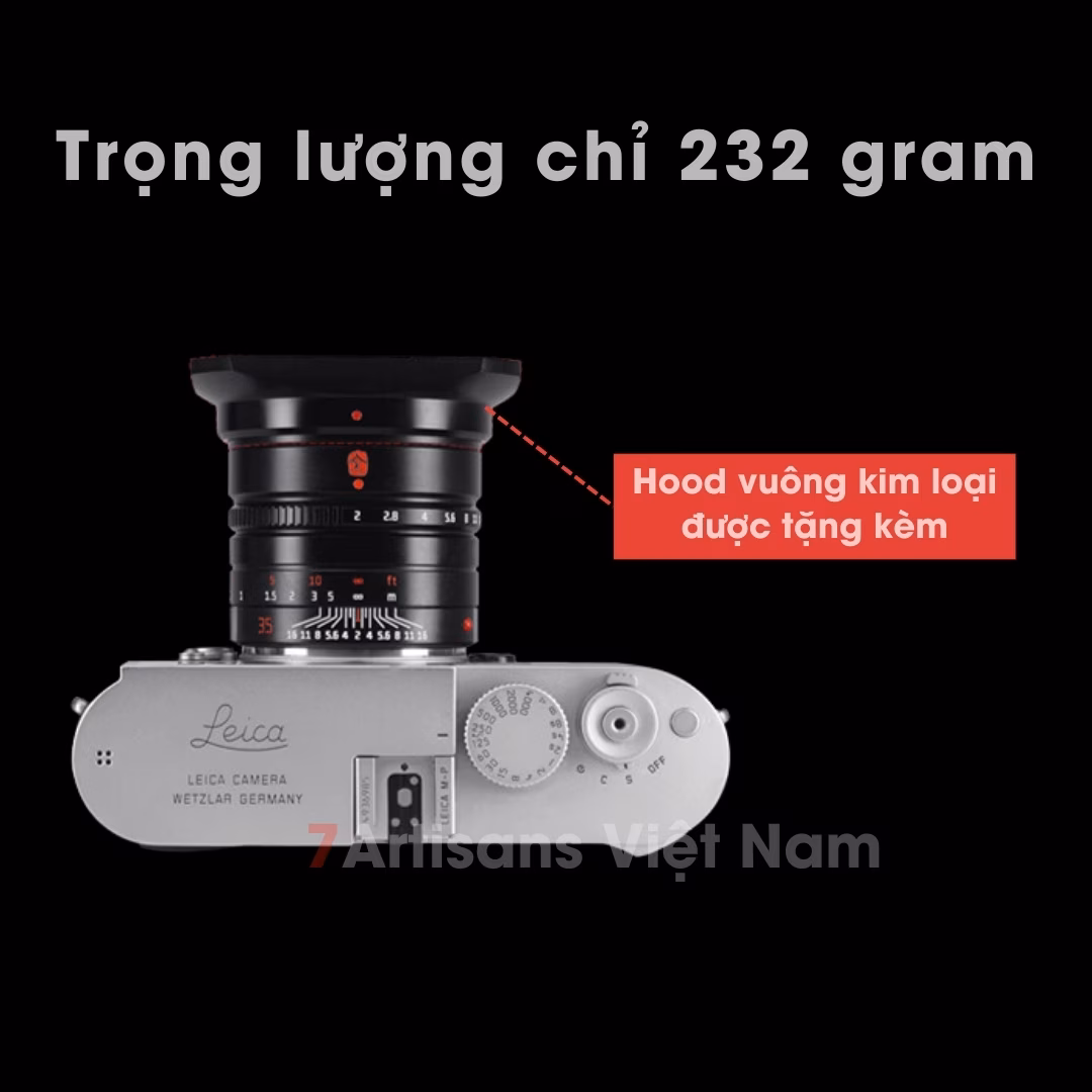 7Artisans 35mm F2.0 Mark II dành cho Leica M Full-Frame – Tặng kèm Hood kim loại và Túi da đựng lens