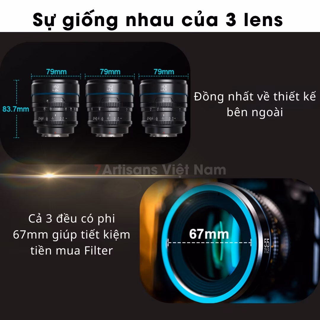 SIRUI Night Walker T1.2 Super35 Frame Cine Lens 24mm T1.2, 35mm T1.2 và 55mm T1.2