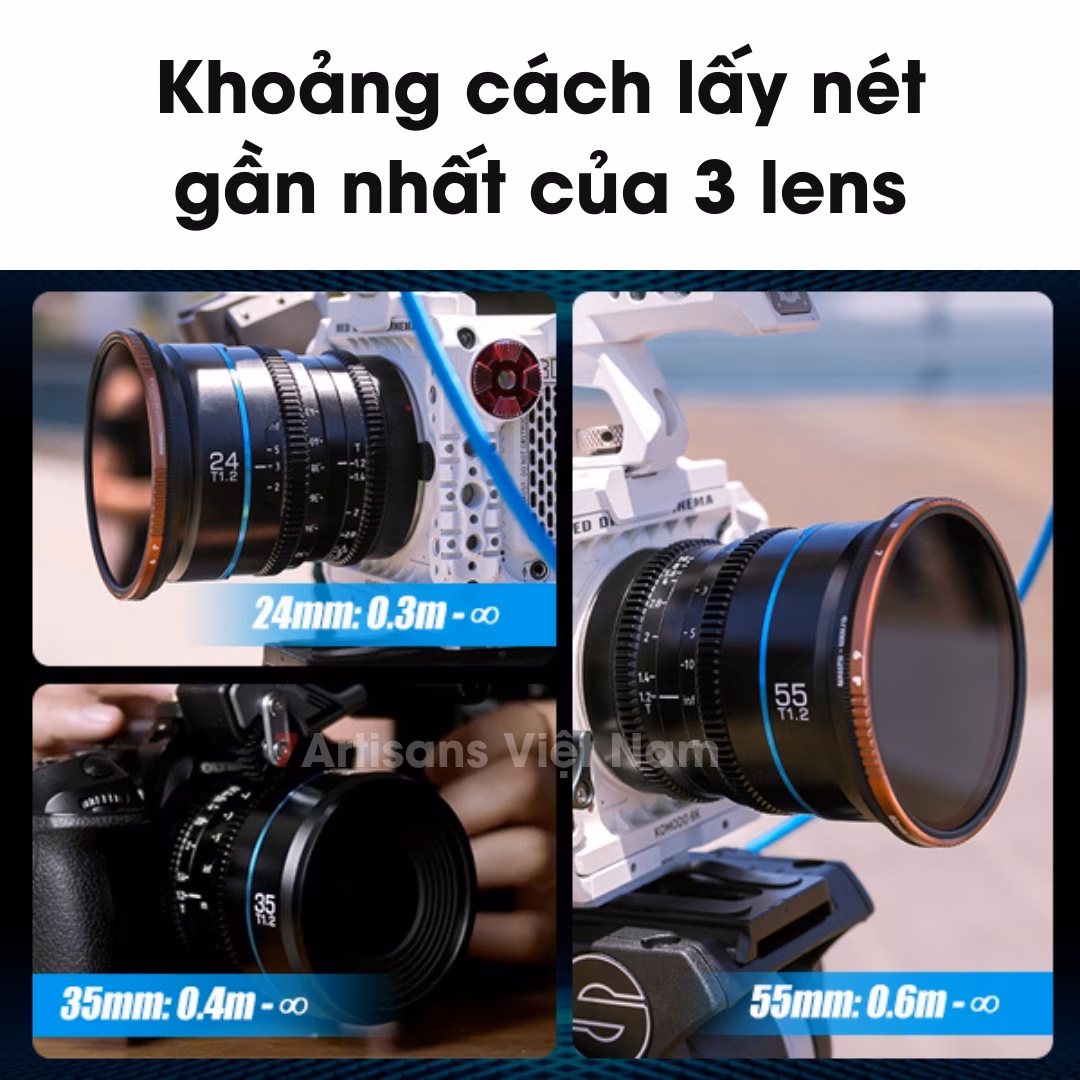SIRUI Night Walker T1.2 Super35 Frame Cine Lens 24mm T1.2, 35mm T1.2 và 55mm T1.2