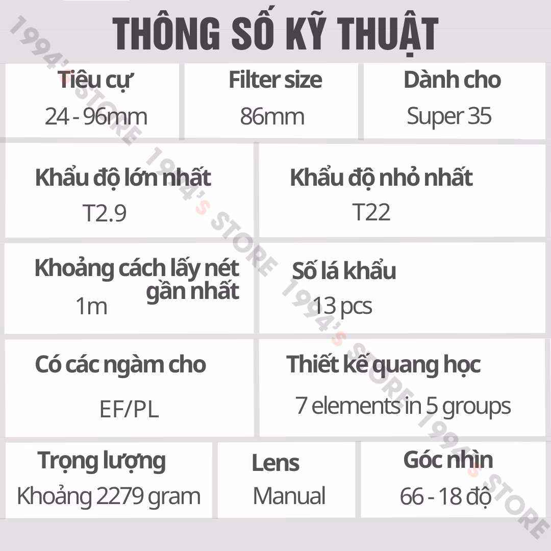 7Artisans 24-96mm T2.9 Sprite Cine Zoom chính hãng