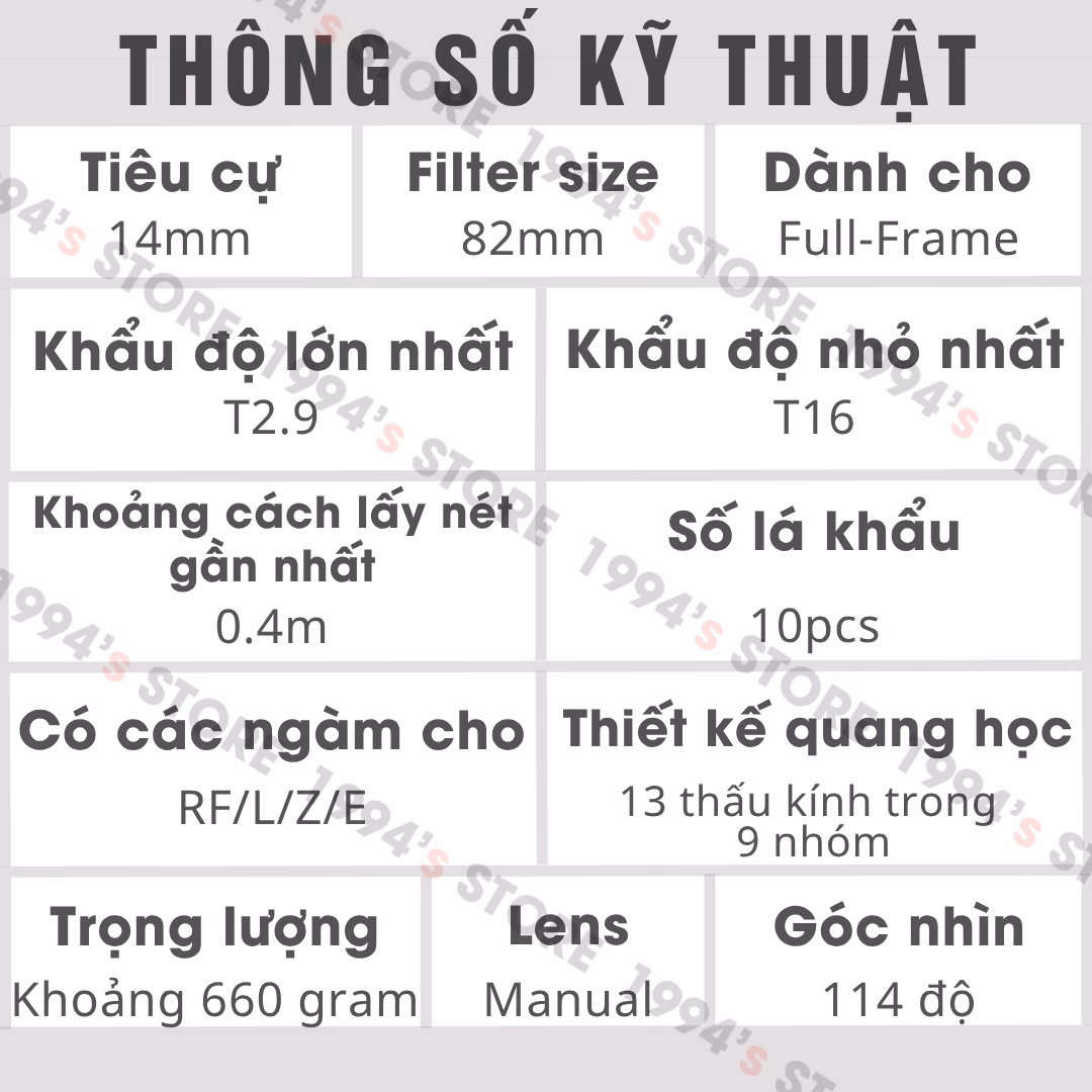 Cấu tạo quang học 13 thấu kính 7Artisans 14mm