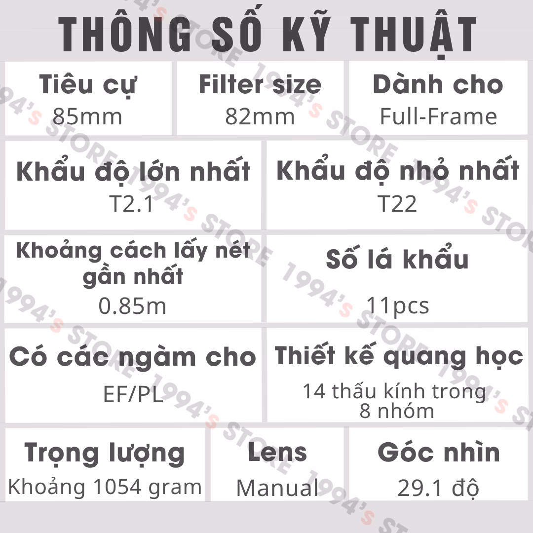 Ống kính quay phim 85mm T2.1 đa ngàm (EF/PL)