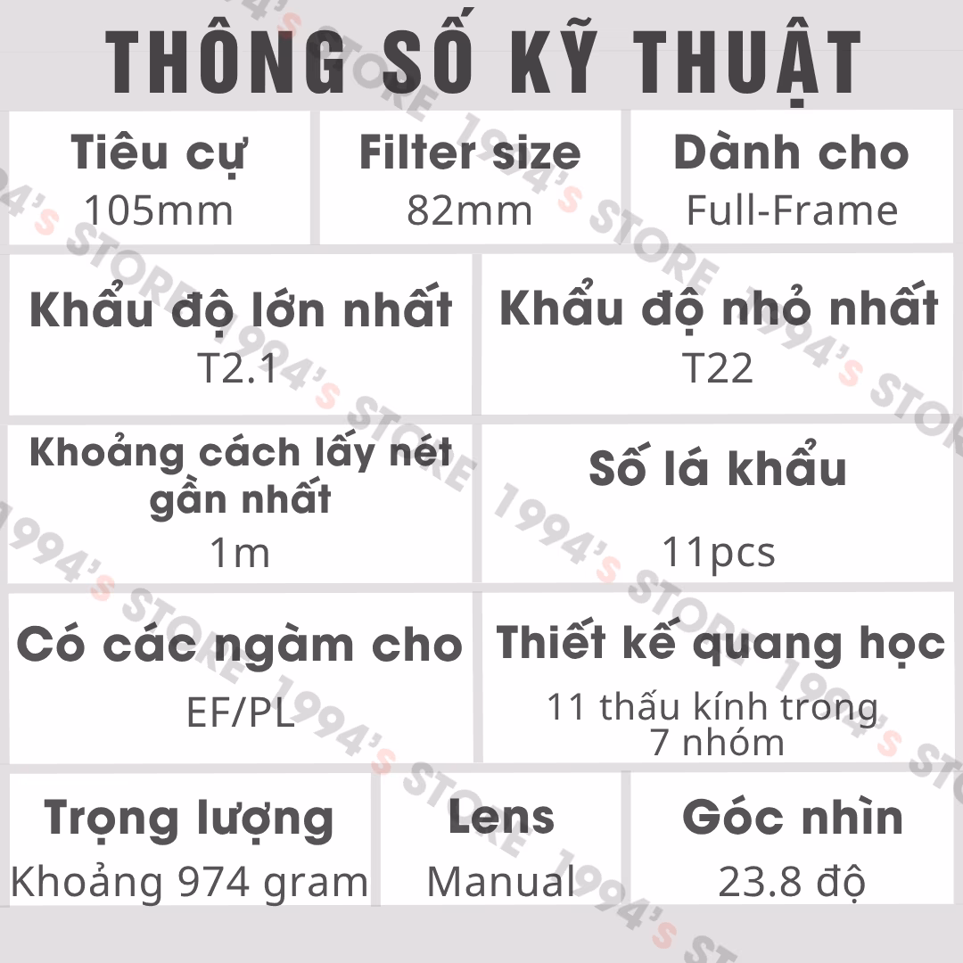 Ống kính quay phim 105mm T2.1 đa ngàm (EF/PL)