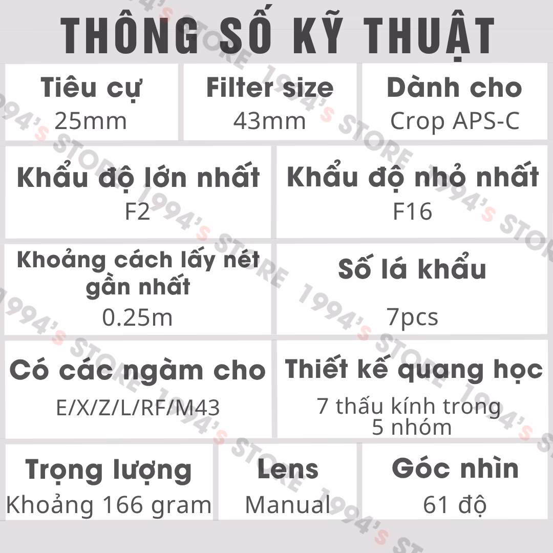 Ống kính 25mm F2 ngàm L-mount (Leica/Sigma/Panasonic)