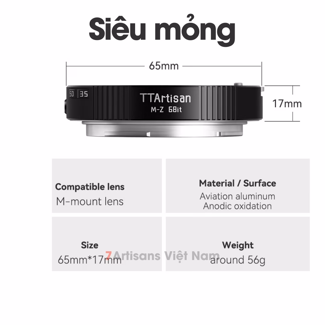 Ngàm Chuyển TTArtisan M-Z 6bit (Leica M Sang Nikon Z 6 bit) Chính Hãng