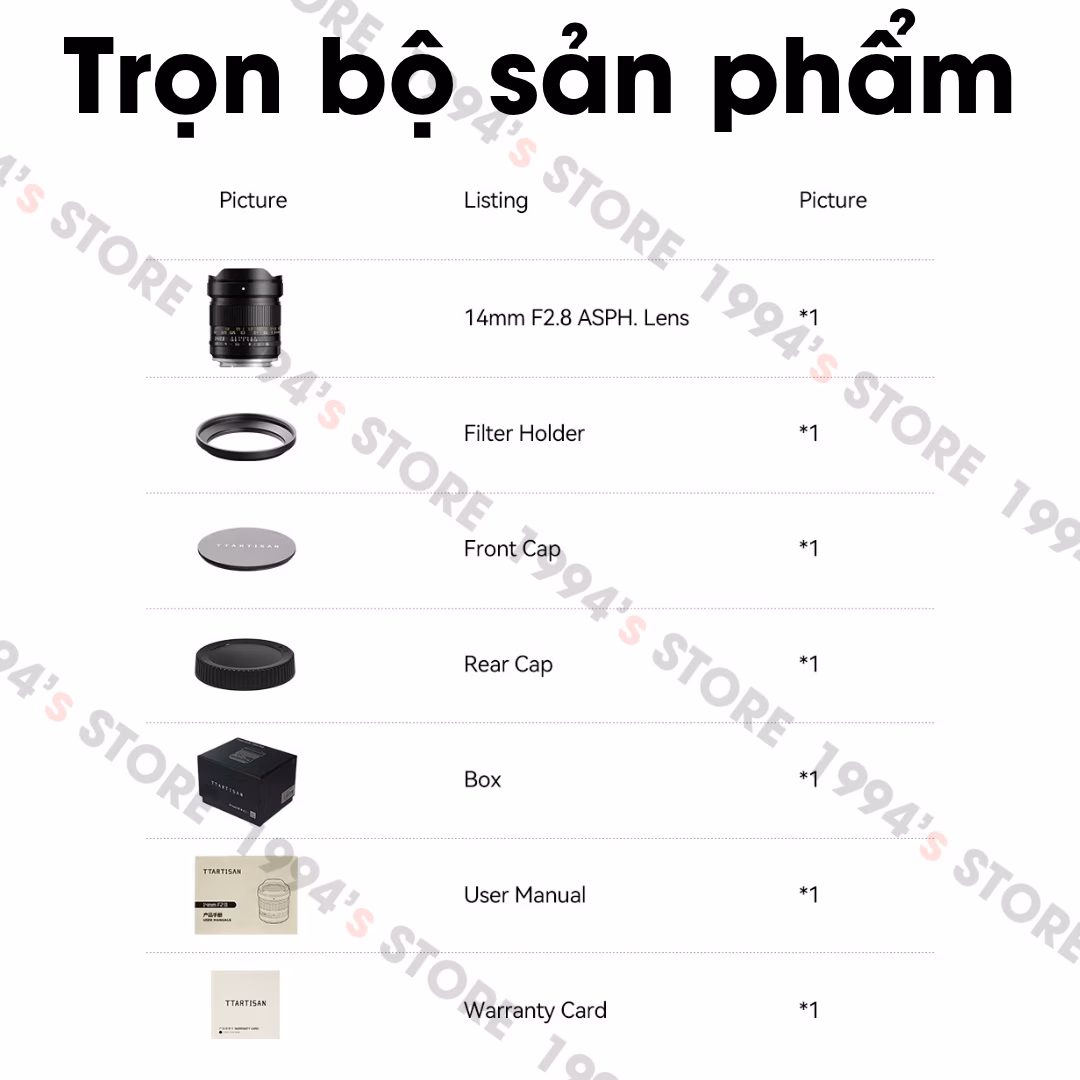 Ống kính góc siêu rộng 14mm cho Full Frame