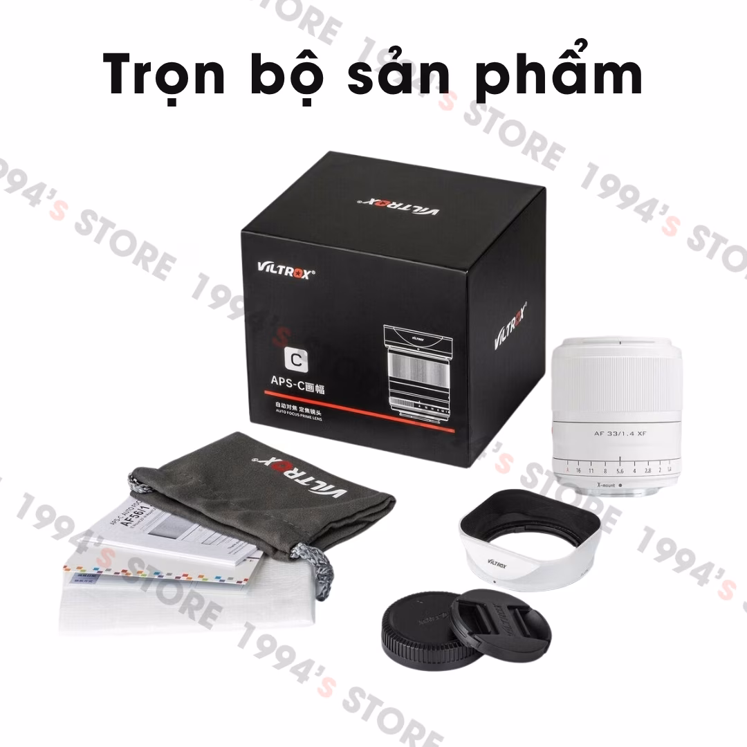 Ống kính Viltrox 33mm màu trắng chụp chân dung xóa phông chữ