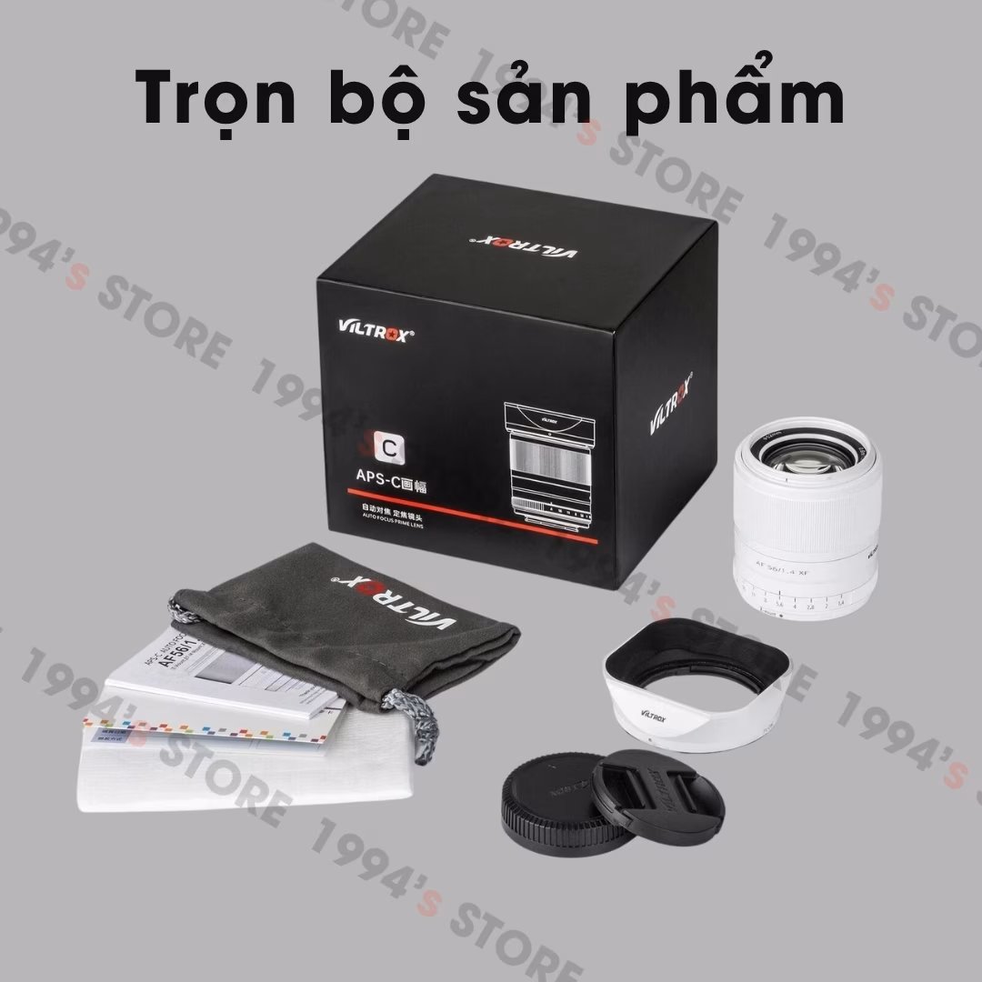 Ống kính Viltrox 56mm màu trắng chụp chân dung xóa phông chữ