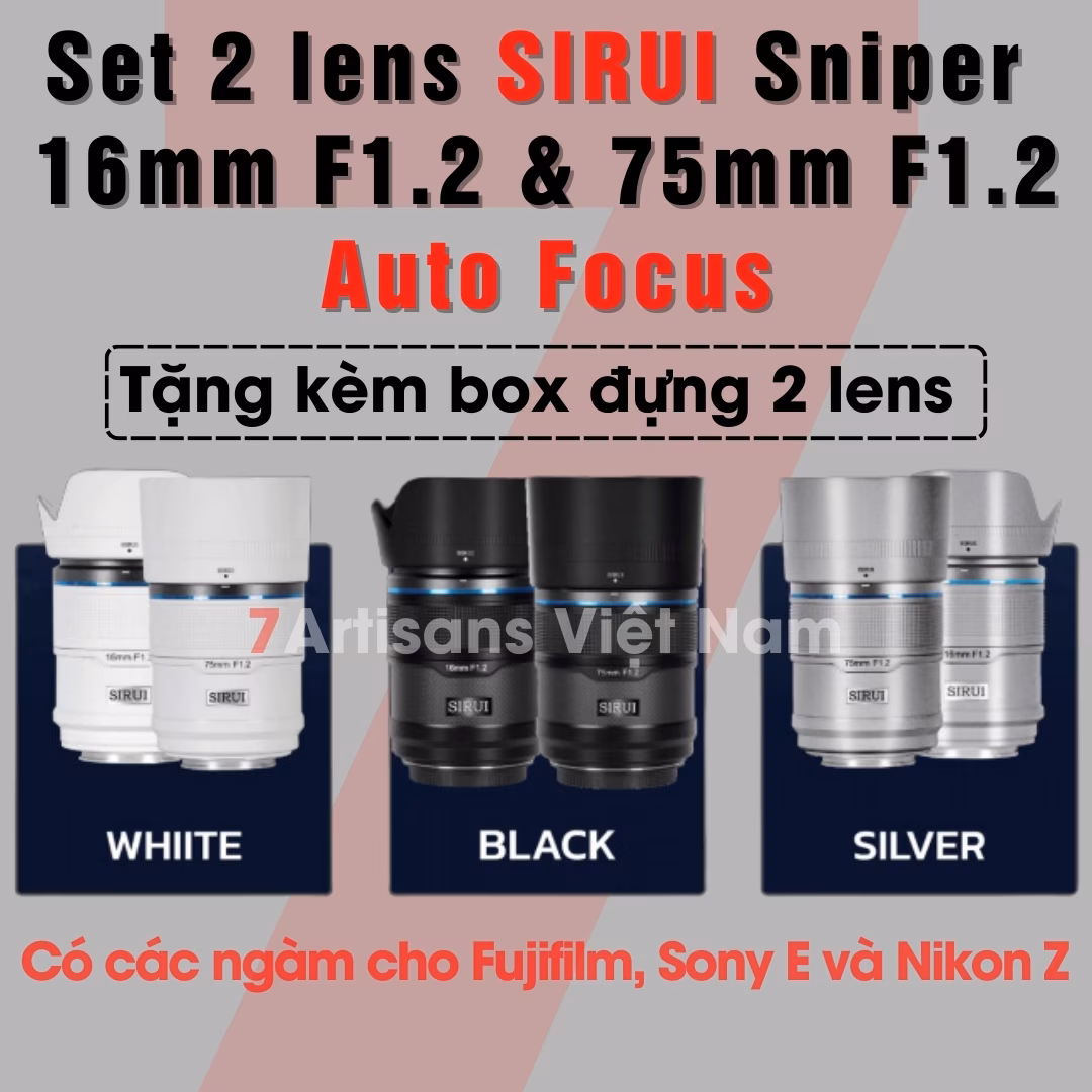 Bộ 2 lens Sirui Sniper 16mm/75mm F1.2 AF cho Sony/Fujifilm/Nikon