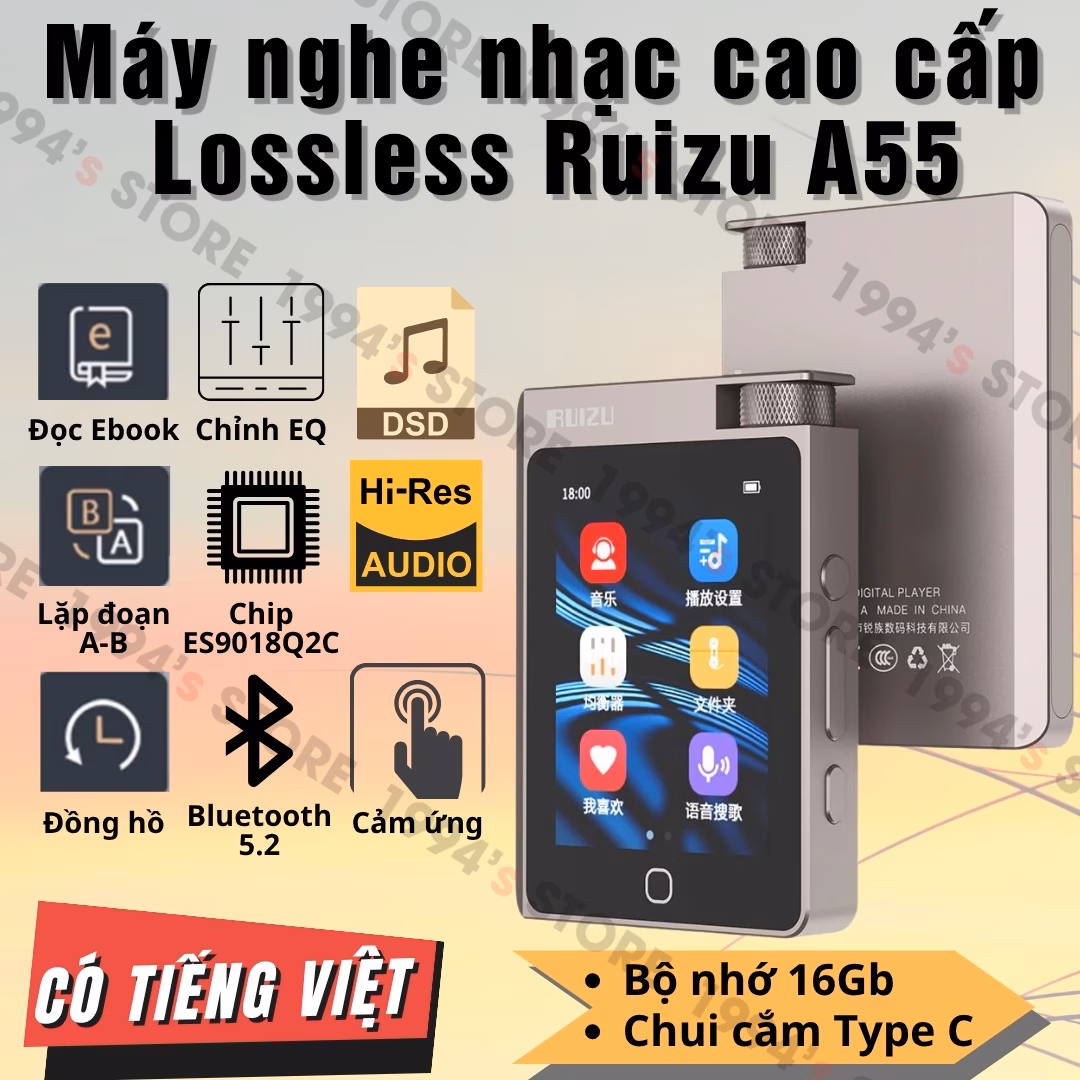 Máy Nghe Nhạc HiFi Ruizu A55 | Giải Mã DSD256 Hi-Res Audio
