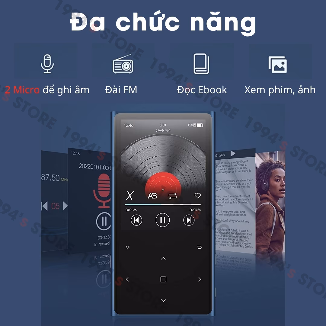 Máy nghe nhạc Benjie W02 kẹp áo