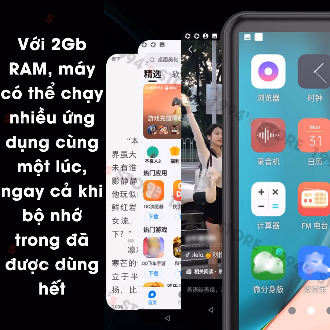 Máy Nghe Nhạc Android Ruizu Z80 Xem Video, Cảm Ứng IPS 4 Inch, RAM 2GB, ROM 16GB, Bluetooth 5.2, Wifi