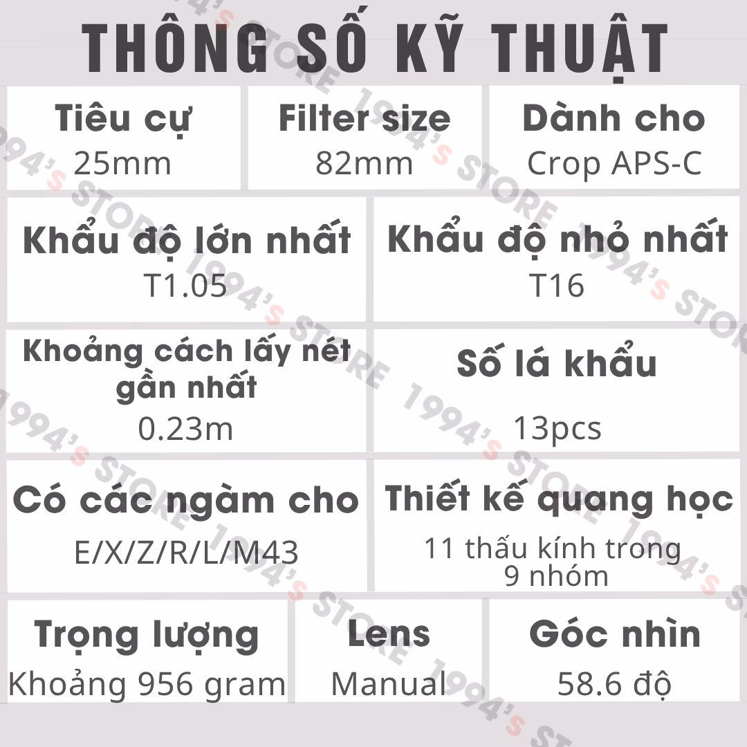 Bộ 4 lens Cine Vision 7Artisans 12mm T2.9 25mm T1.05 35mm T1.05 50mm T1.05