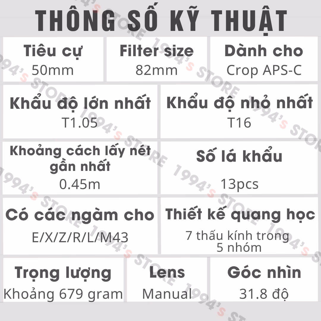 Bộ 4 lens Cine Vision 7Artisans 12mm T2.9 25mm T1.05 35mm T1.05 50mm T1.05
