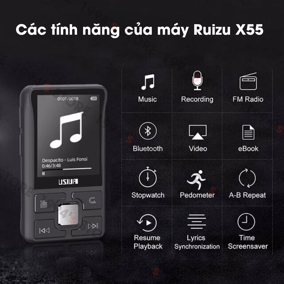 Máy Nghe Nhạc Bluetooth Ruizu X55 Thể Thao Kẹp Áo Chạy Bộ Gym 8GB