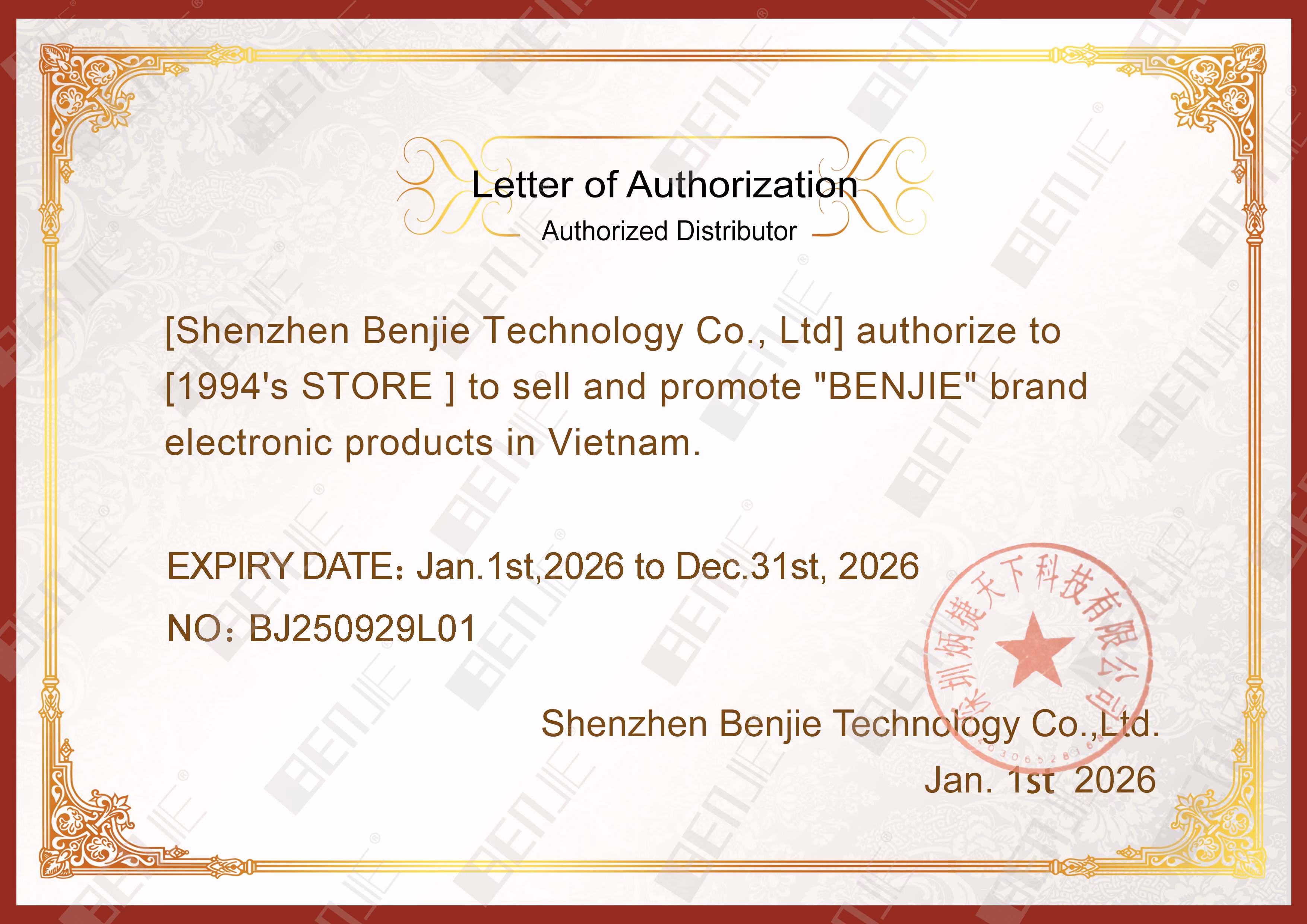 Đại lý phân phối Benjie tại Việt Nam 